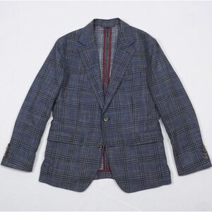 Bonobos Marlane Slim Fit Hopsack Blazer Mens 38S Blue Glen Plaid Wool Linen